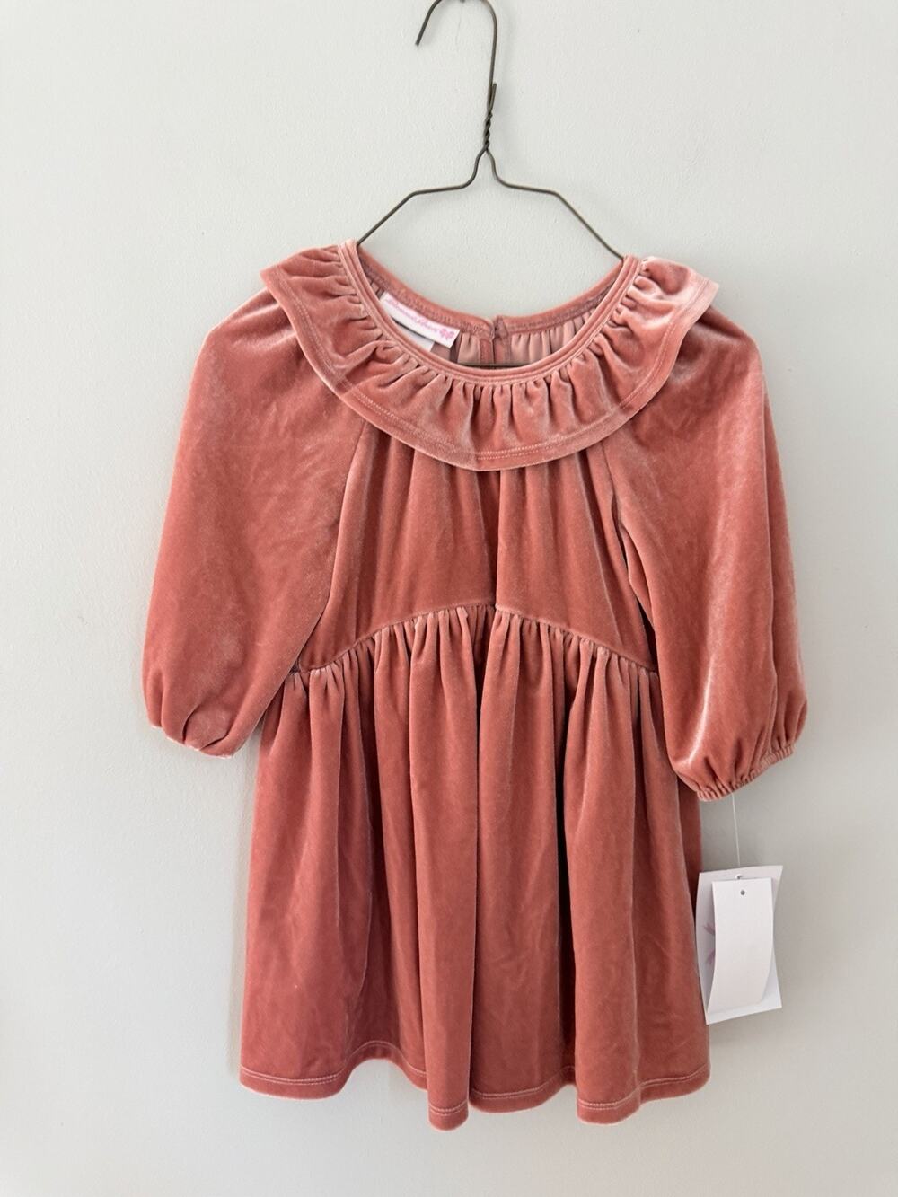 Bonnie Jean Girl's Adeline Size 5T Velvet Dress Mauve Pink Ruffle Balloon Sleeve